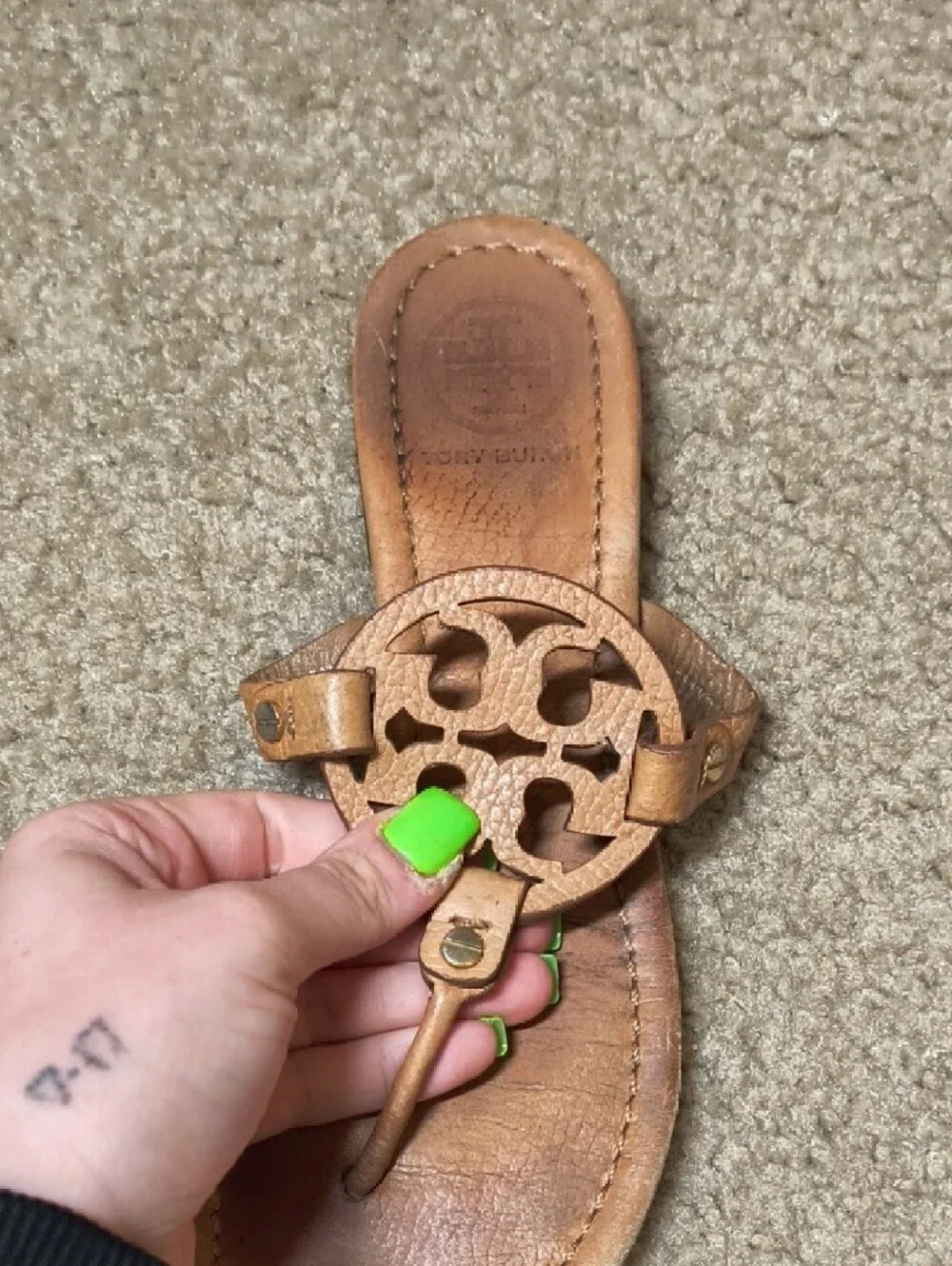 Tory Burch Tan Leather Miller Thong Sandals